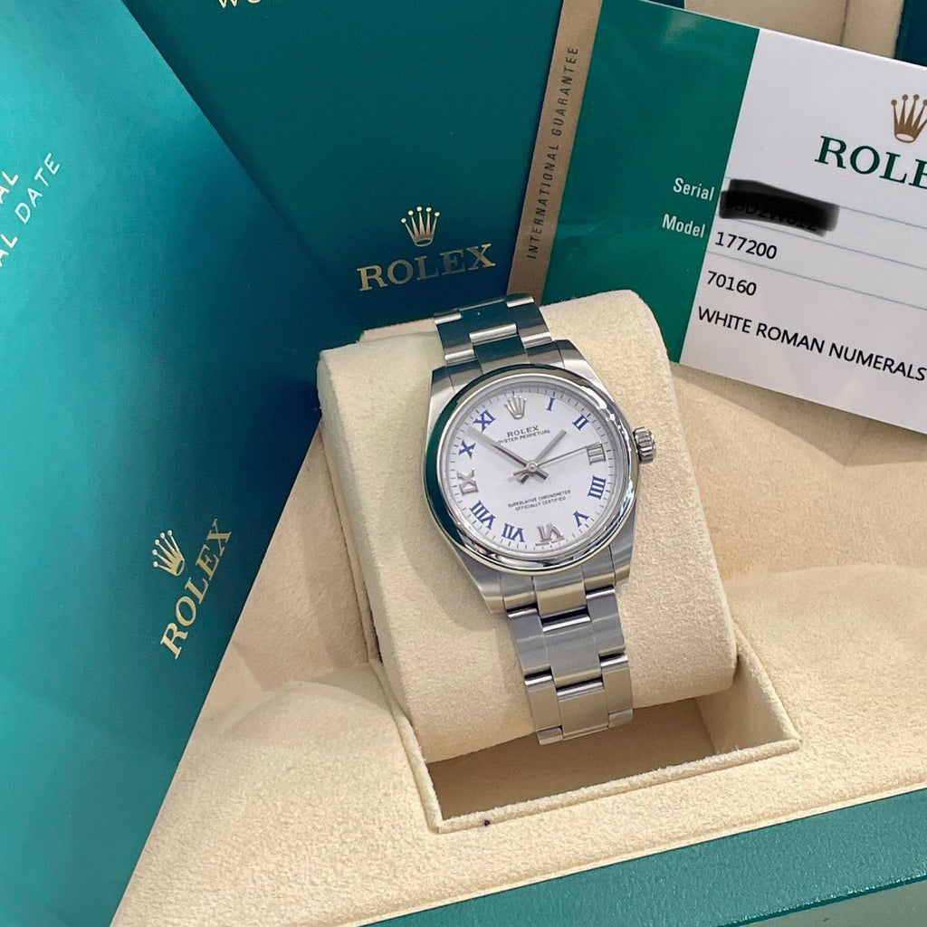 ROLEX OYSTER PERPETUAL 31mm WHITE ROMAN DIAL OYSTERSTEEL ref: 177200