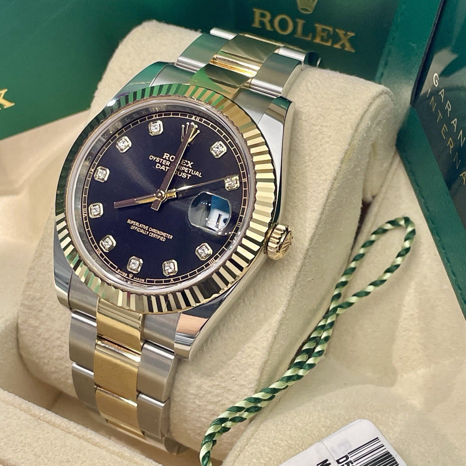 ROLEX DATEJUST 41mm BLACK DIAMOND DIAL YELLOW GOLD STAINLESS FLUTED ref: 126333