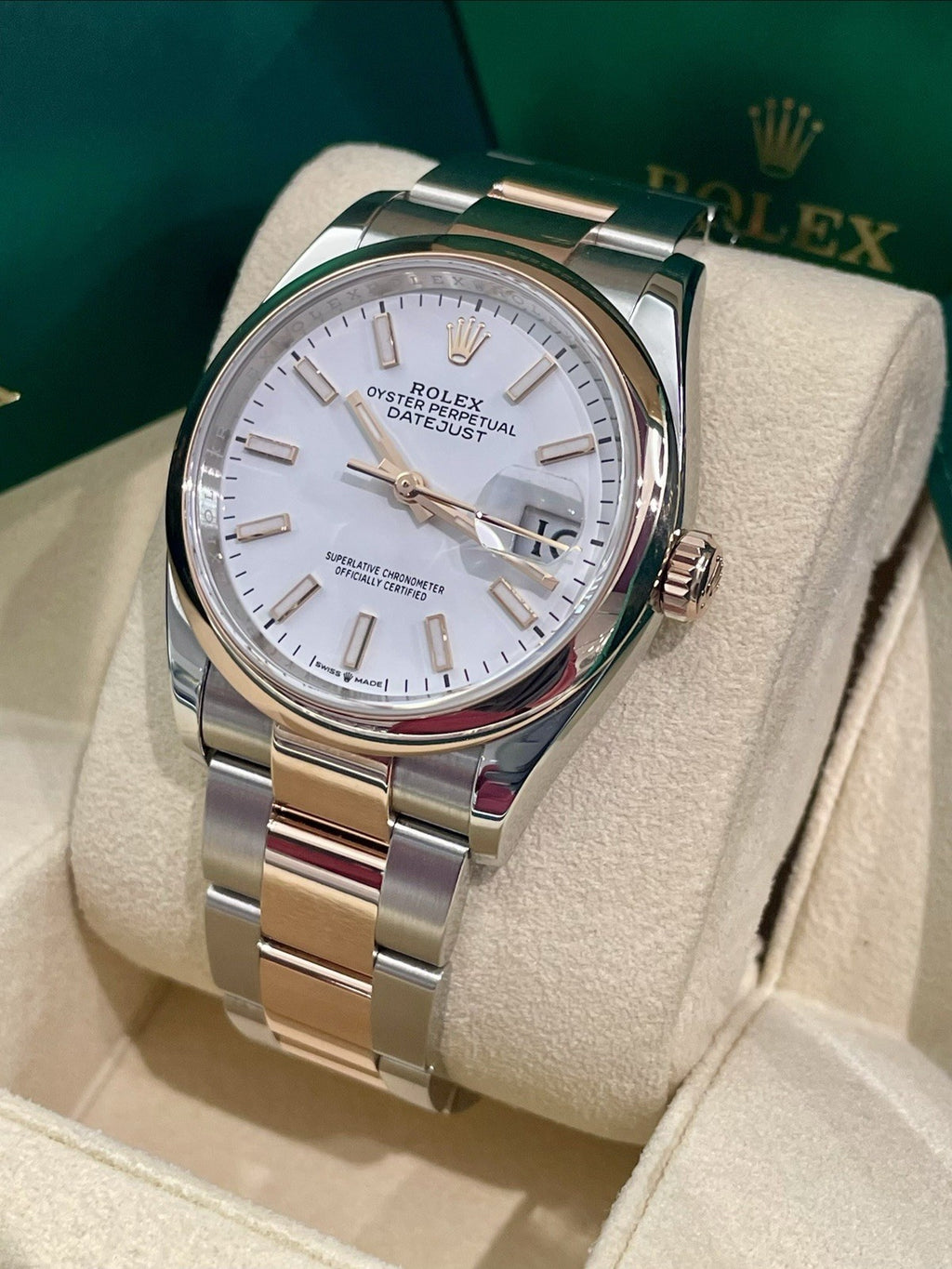 ROLEX DATEJUST 36mm WHITE DIAL ROSE GOLD STAINLESS STEEL ref: 126201