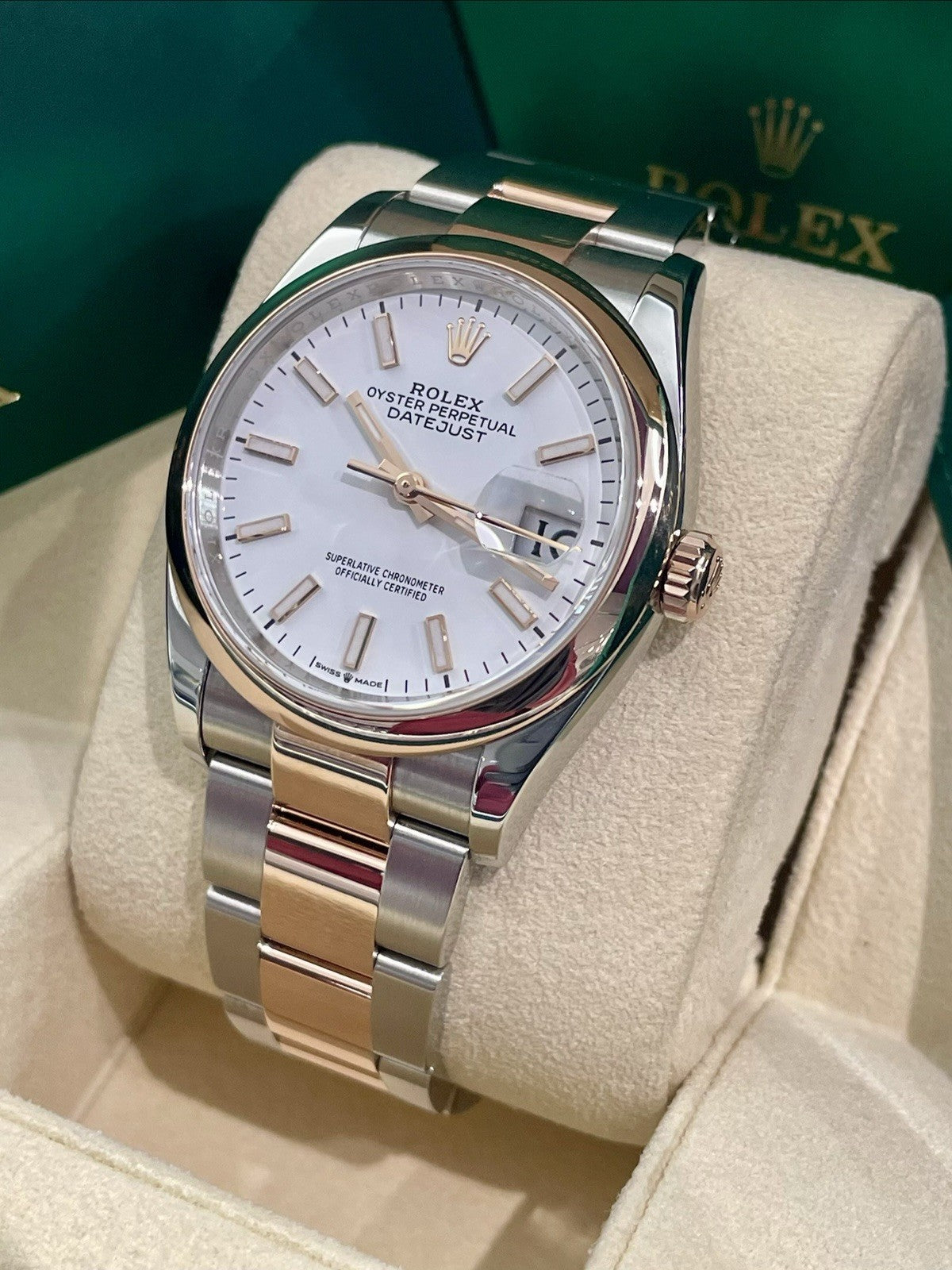 ROLEX DATEJUST 36mm WHITE DIAL ROSE GOLD STAINLESS STEEL ref: 126201