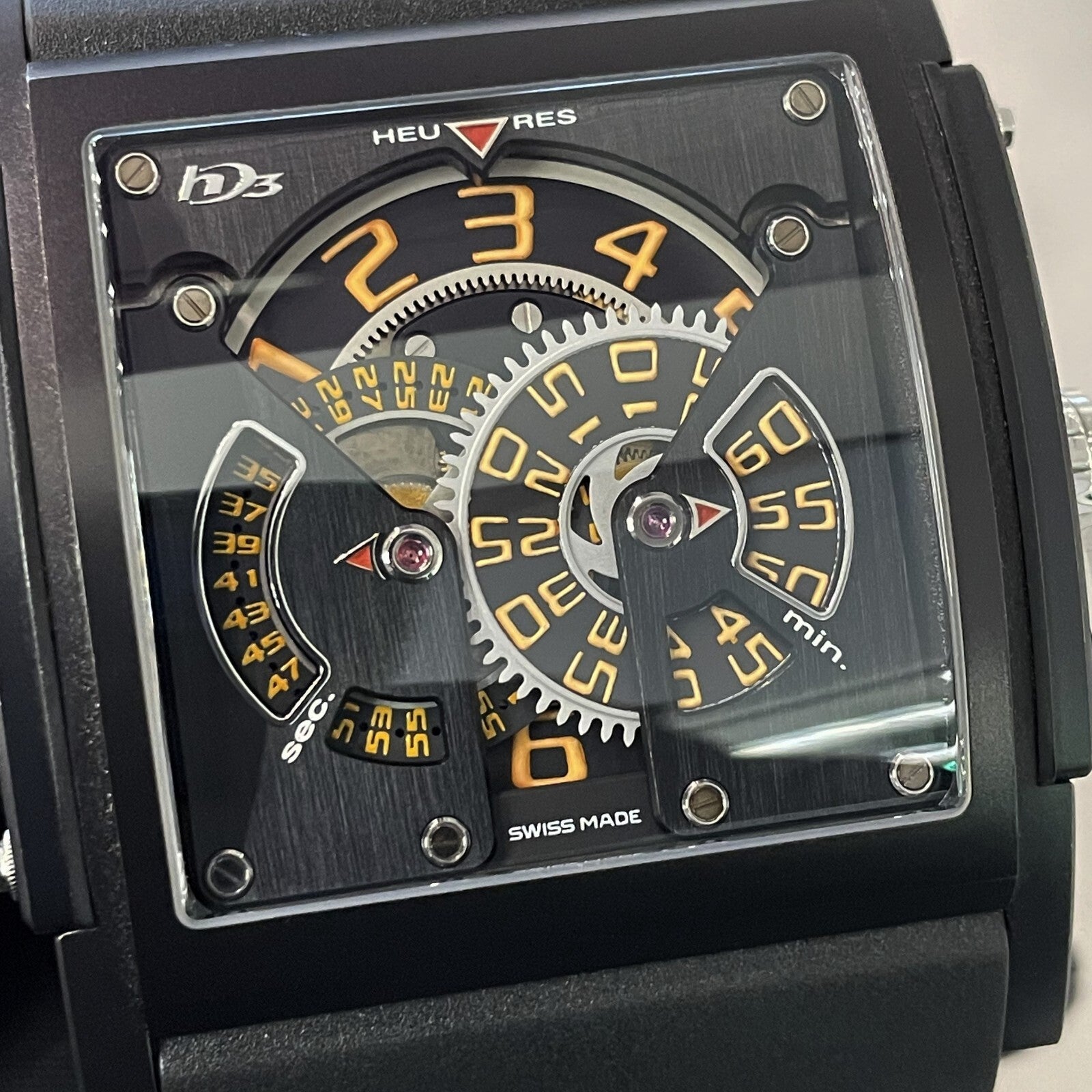 HD3 THREE MINDS 44mm TITANIUM PVD BLACK RUBBER ORANGE NUMBERS LIMITED TO 33 MADE