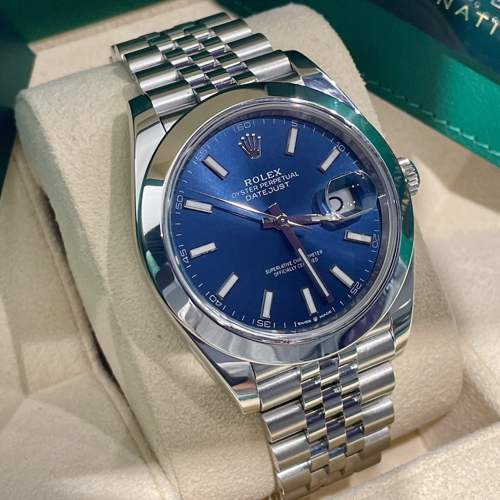 ROLEX DATEJUST 41mm BLUE DIAL STAINLESS STEEL JUBILEE SMOOTH BEZEL ref: 126300