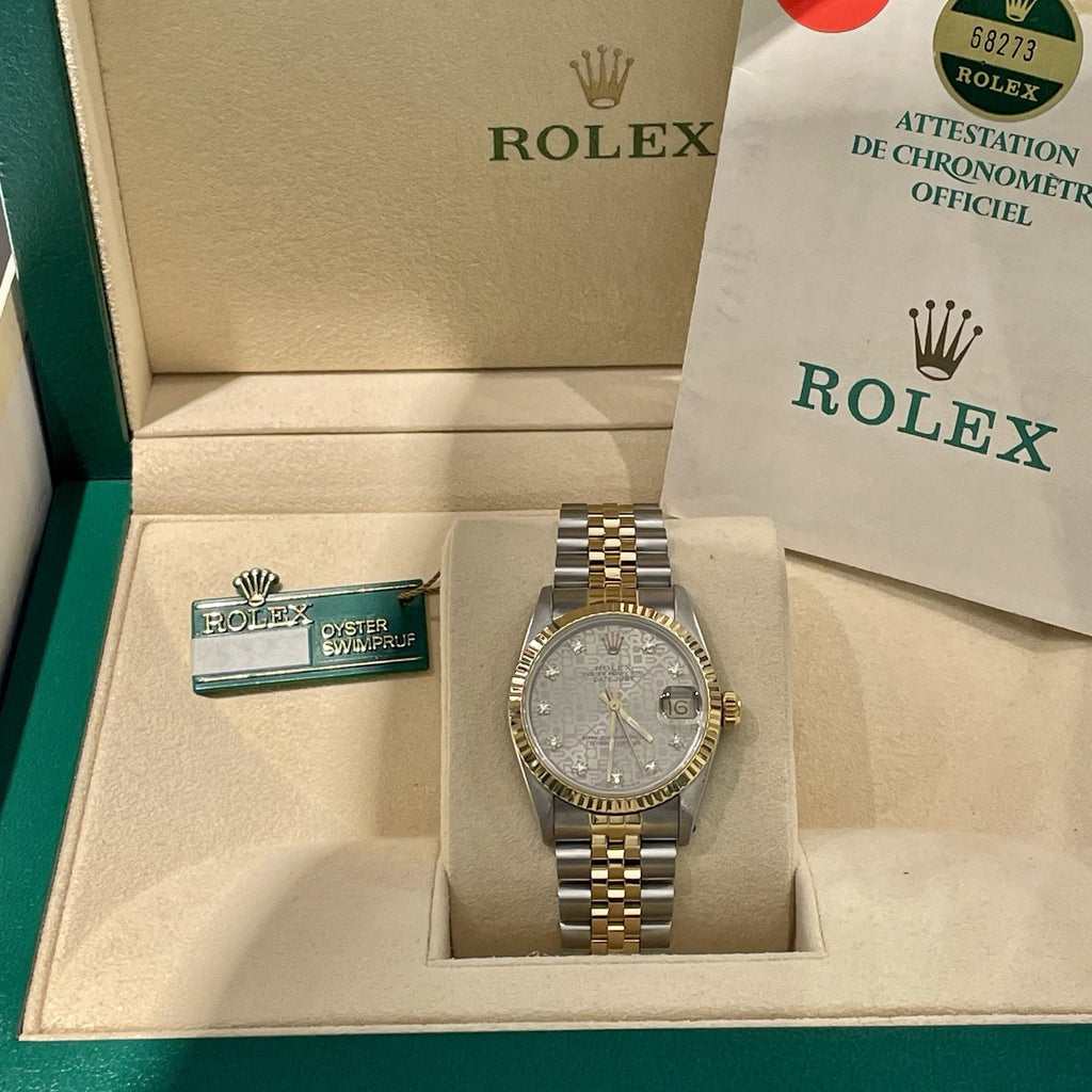 ROLEX DATEJUST 31mm FACTORY GREY JUBILEE DIAMOND DIAL 2-TONE FLUTED ref: 68273
