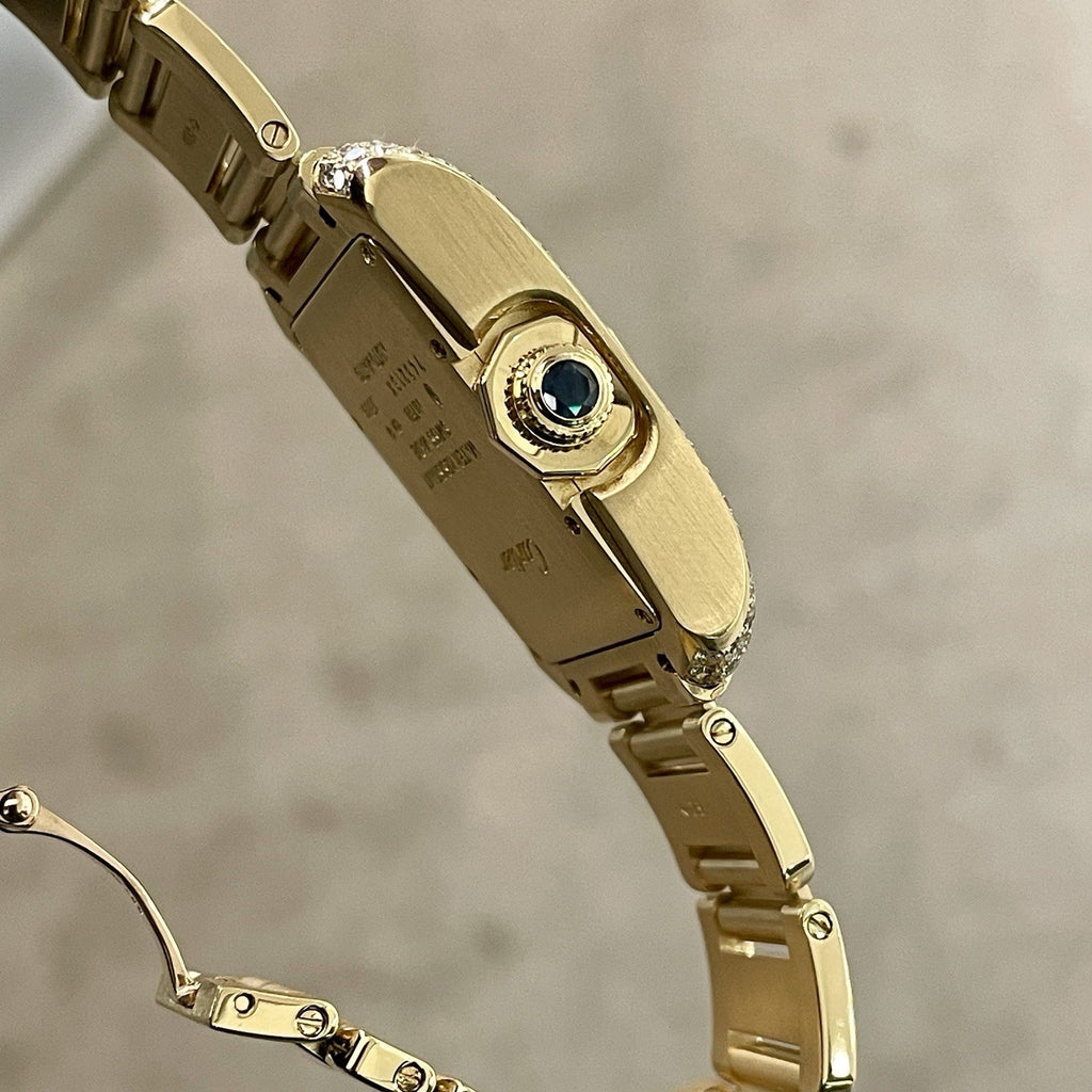 CARTIER TANK ANGLAISE LARGE YELLOW GOLD SILVER DIAL DIAMOND BEZEL ref: W5310015