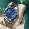 ROLEX DATEJUST 41mm BLUE AZZURO ROMAN DIAL OYSTERSTEEL SMOOTH BEZEL ref: 116300
