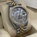ROLEX DATEJUST 36 MOTHER OF PEARL YELLOW GOLD STAINLESS DIAMOND BEZEL ref: 16233