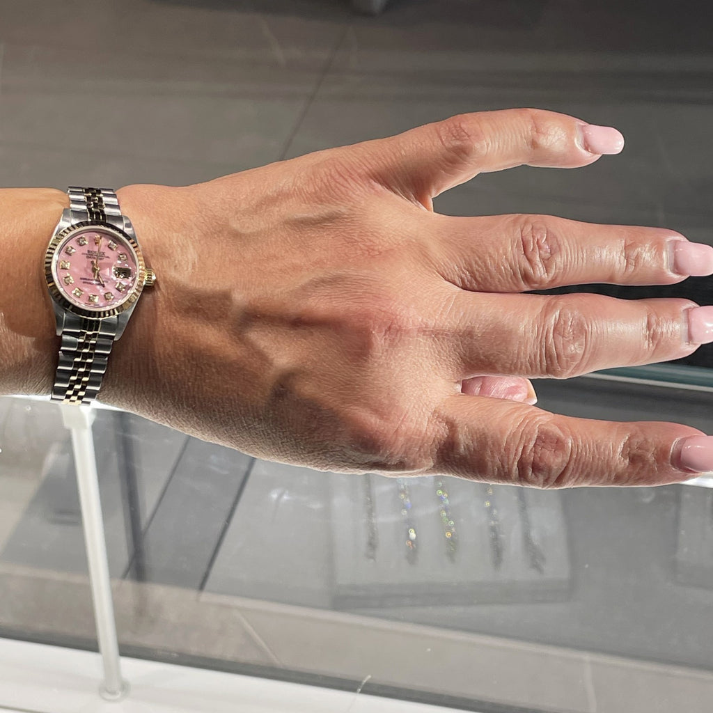 ROLEX LADY-DATEJUST 26mm PINK MOTHER OF PEARL DIAL FLUTED BEZEL ref: 69173