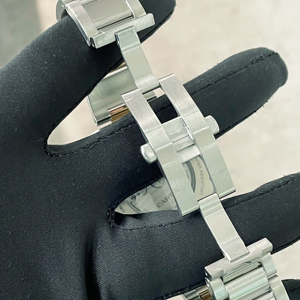 CARTIER CALIBRE 42mm ROSE GOLD STAINLESS DIAMOND BEZEL SILVER DIAL ref: W7100036