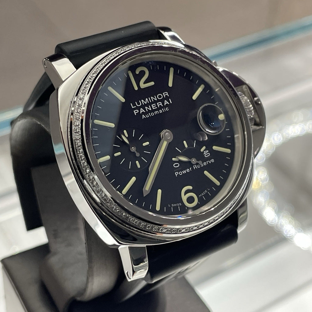 PANERAI LUMINOR POWER RESERVE 44mm BLACK DIAL DIAMOND BEZEL ref: PAM00090