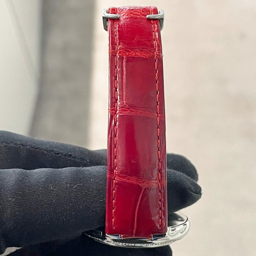 CARTIER BALLON BLEU 33mm RED DIAL DIAMOND BEZEL RED ALLIGATOR ref: WSBB0022