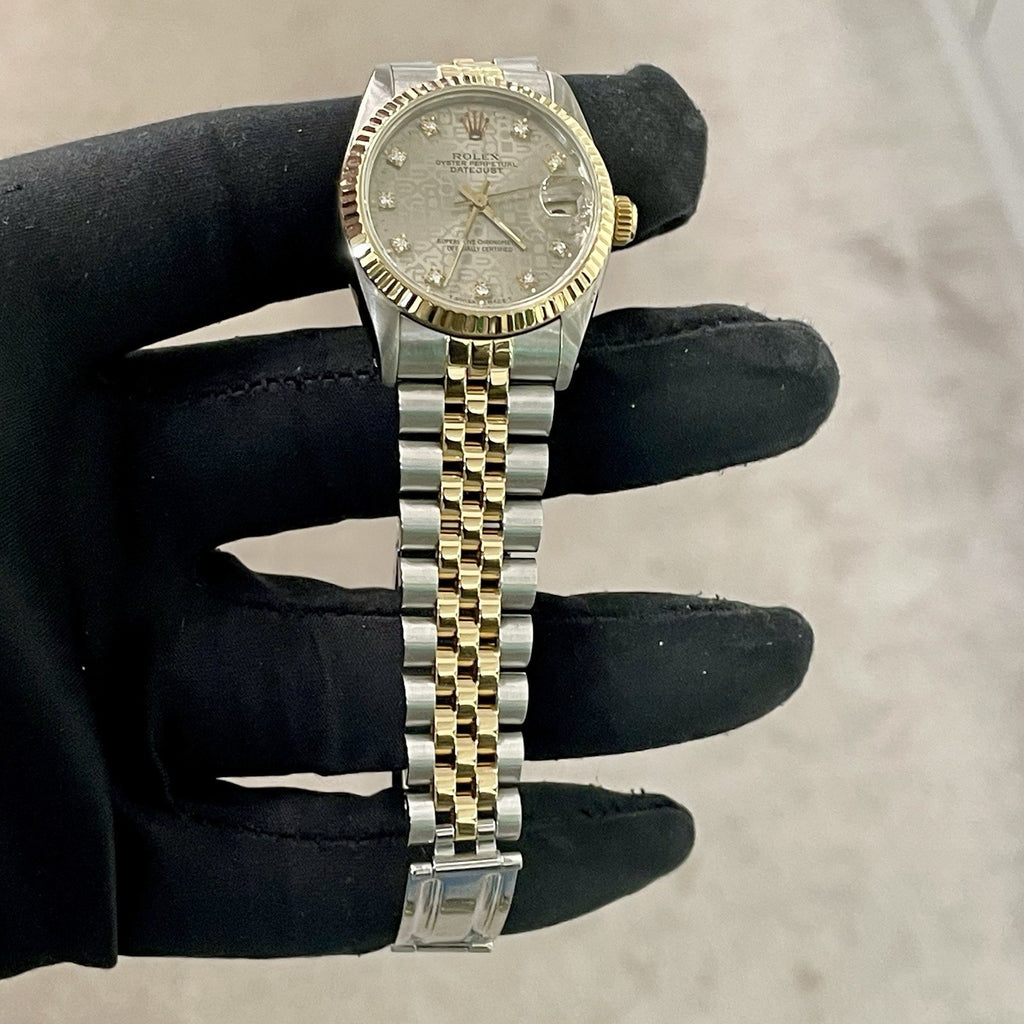 ROLEX DATEJUST 31mm FACTORY GREY JUBILEE DIAMOND DIAL 2-TONE FLUTED ref: 68273