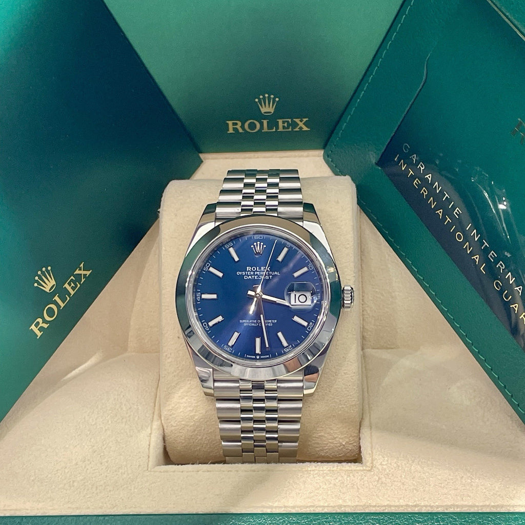 ROLEX DATEJUST 41mm BLUE DIAL STAINLESS STEEL JUBILEE SMOOTH BEZEL ref: 126300