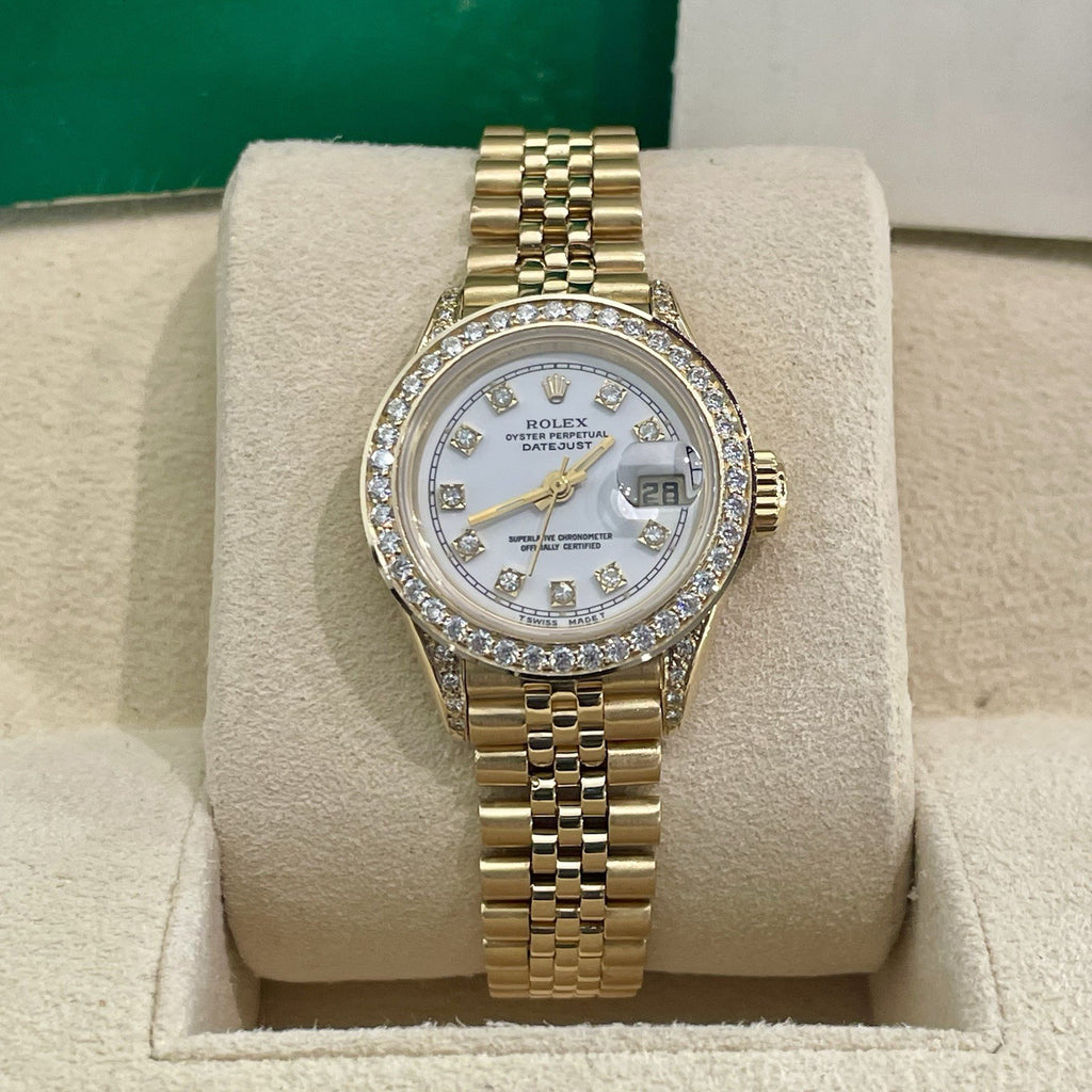 ROLEX DATEJUST 26mm YELLOW GOLD WHITE DIAMOND DIAL DIAMOND CASE ref: 69178