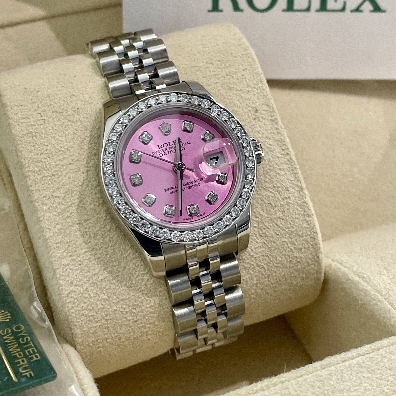 ROLEX LADY-DATEJUST 26mm PINK DIAMOND DIAL DIAMOND BEZEL JUBILEE ref: 179174