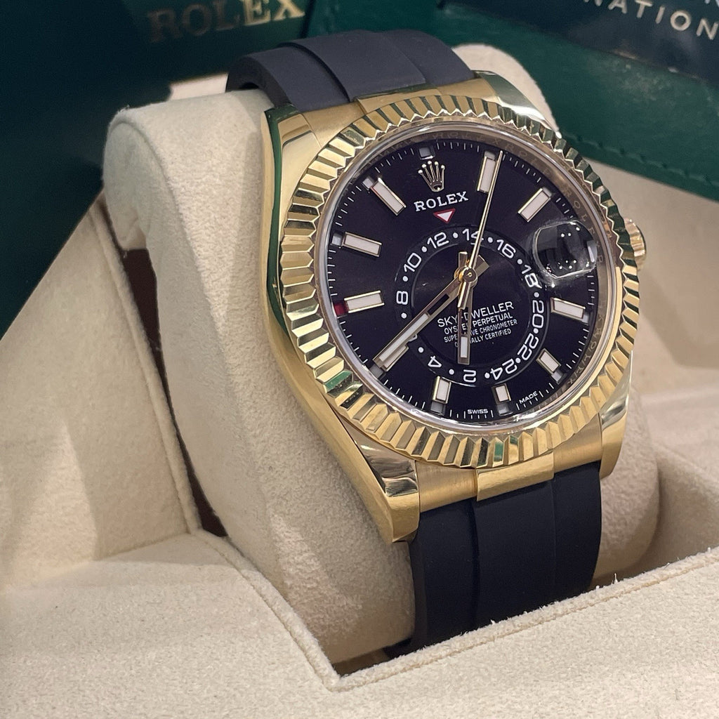 ROLEX SKY-DWELLER 42mm YELLOW GOLD BLACK DIAL OYSTERFLEX ref: 326238