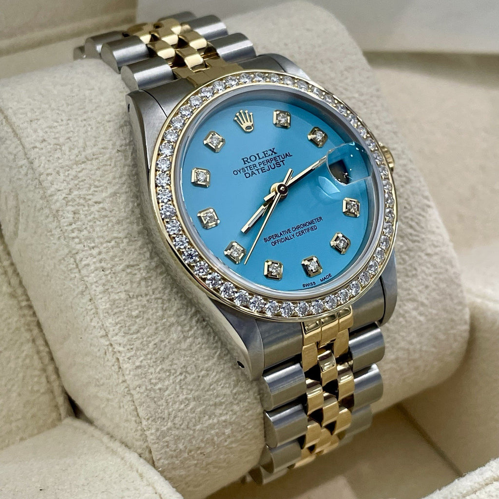 ROLEX DATEJUST 31mm TURQUOISE BLUE DIAMOND DIAL JUBILEE DIAMOND BEZEL ref: 68273