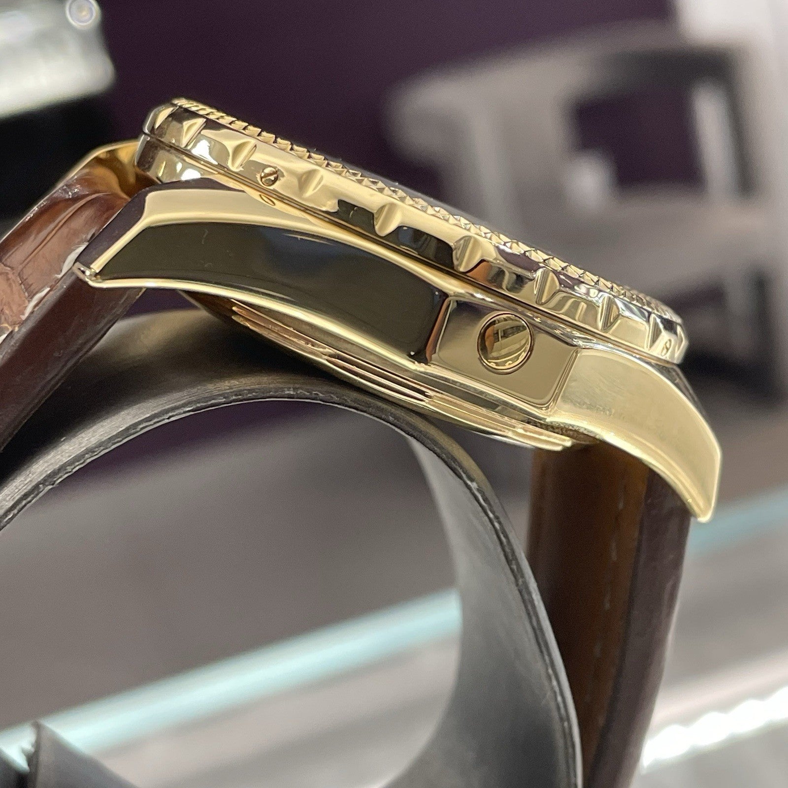 BREITLING BENTLEY MOTORS 48mm YELLOW GOLD SILVER DIAL BROWN STRAP ref: K25362