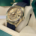 ROLEX SKY-DWELLER 42mm YELLOW GOLD CHAMPAGNE DIAL OYSTERFLEX ref: 326238