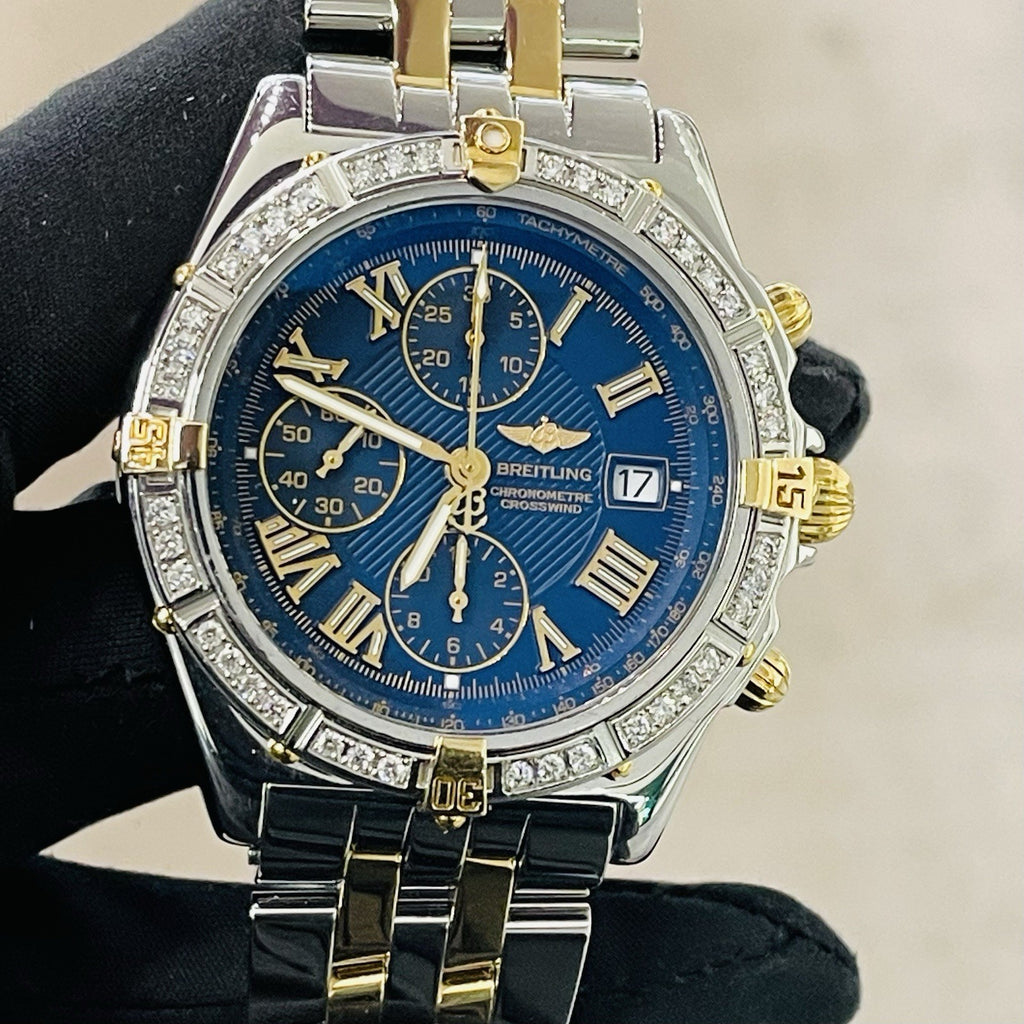 BREITLING CROOSWIND RACING CHRONO 43mm BLUE DIAL YELLOW GOLD STEEL Ref: B13355