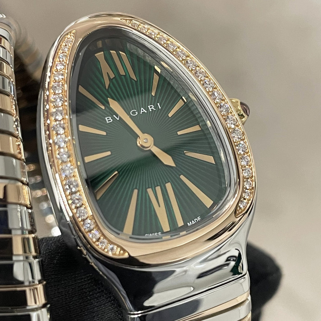 BVLGARI SERPENTI TUBOGAS 35mm GREEN DIAL FACTORY DIAMOND BEZEL ref: 102790