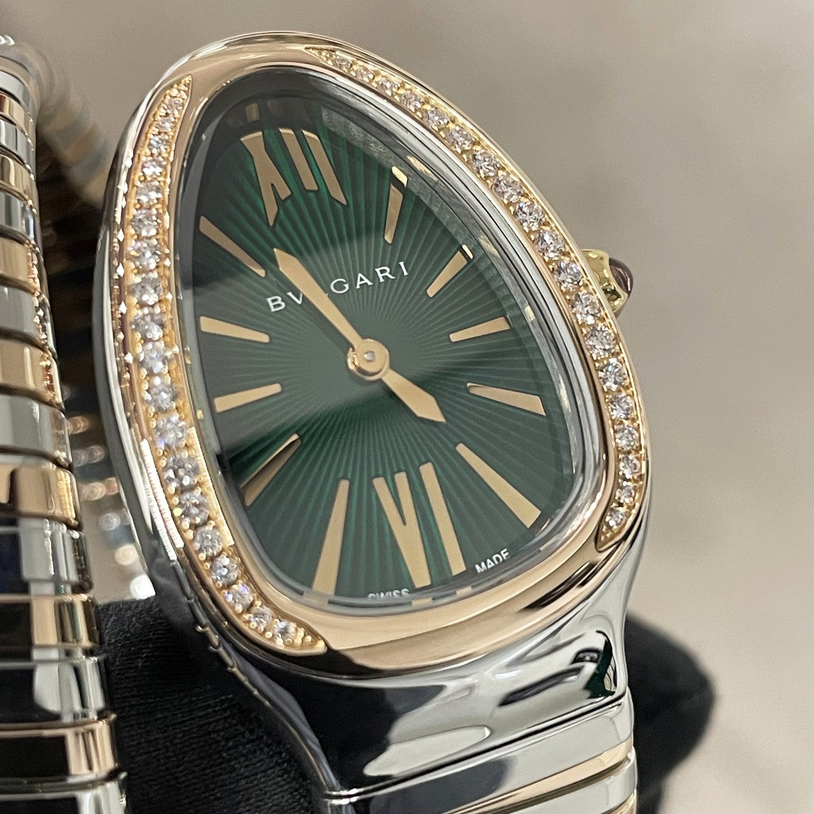 BVLGARI SERPENTI TUBOGAS 35mm GREEN DIAL FACTORY DIAMOND BEZEL ref: 102790