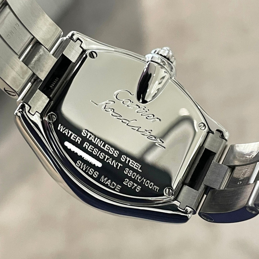 CARTIER ROADSTER LADIES MOTHER OF PEARL PINK ROMAN DIAMOND BEZEL ref: W6206006