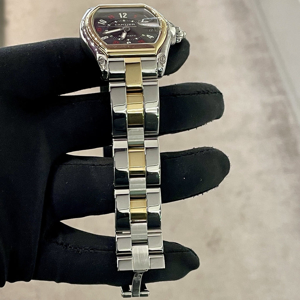 CARTIER ROADSTER LARGE BLACK ROULETTE DIAL YELLOW GOLD STAINLESS ref: W62031Y4