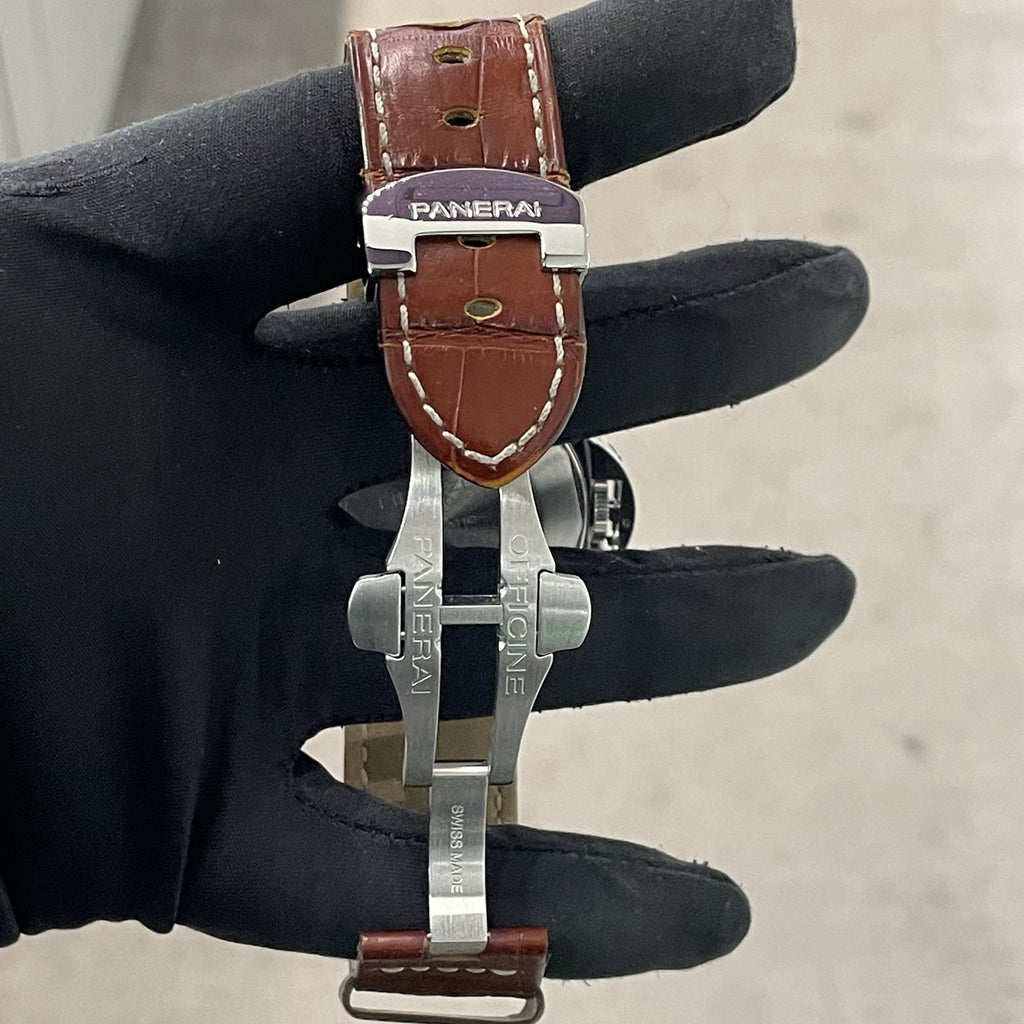 PANERAI LUMINOR GMT 44mm BLACK DIAL BROWN ALLIGATOR DIAMOND BEZEL ref: PAM00088