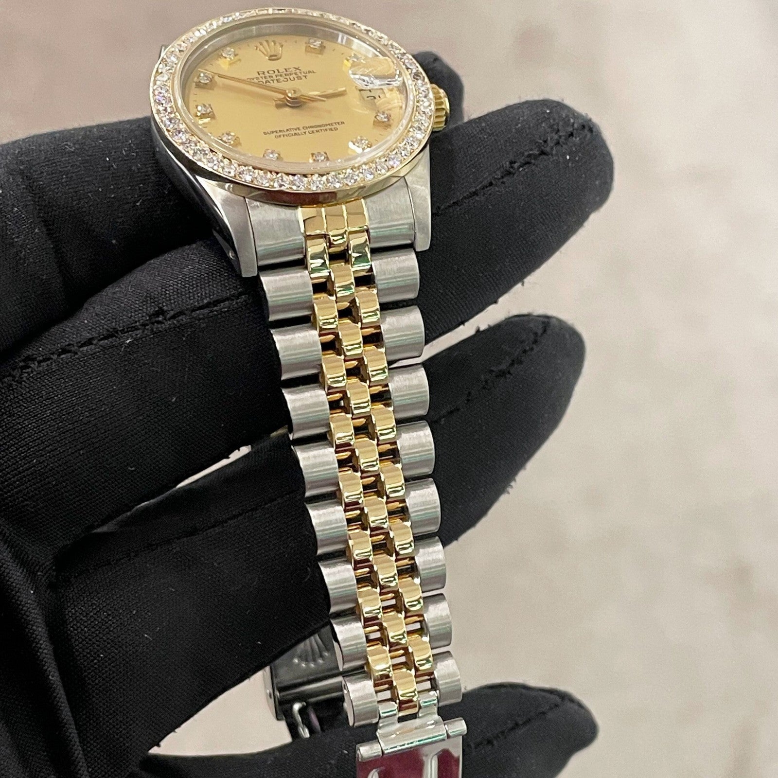 ROLEX DATEJUST 31mm GOLD DIAMOND DIAL TWO-TONE JUBILEE DIAMOND BEZEL ref: 68273