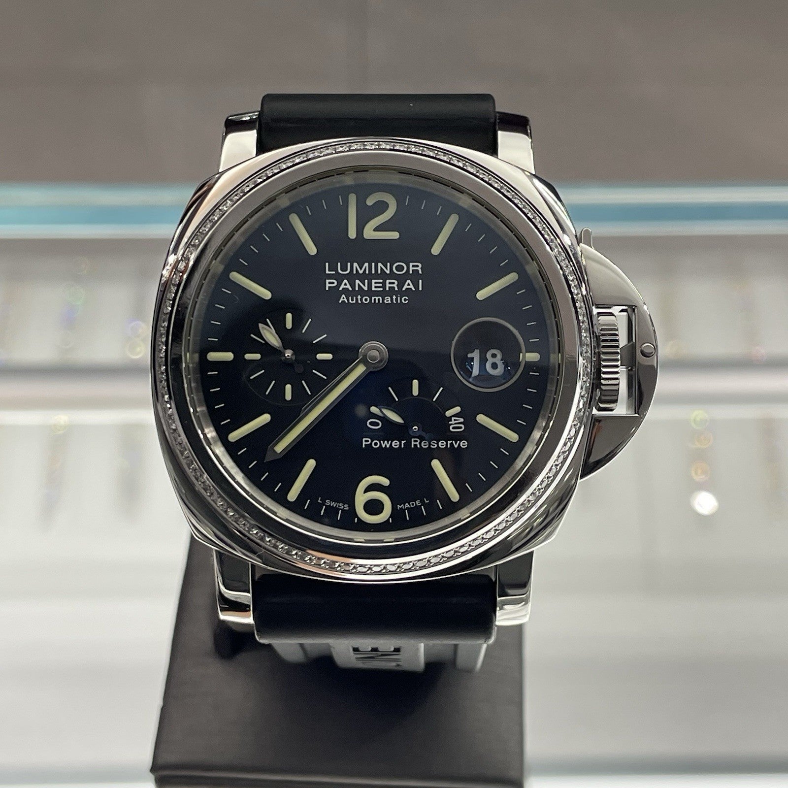PANERAI LUMINOR POWER RESERVE 44mm BLACK DIAL DIAMOND BEZEL ref: PAM00090