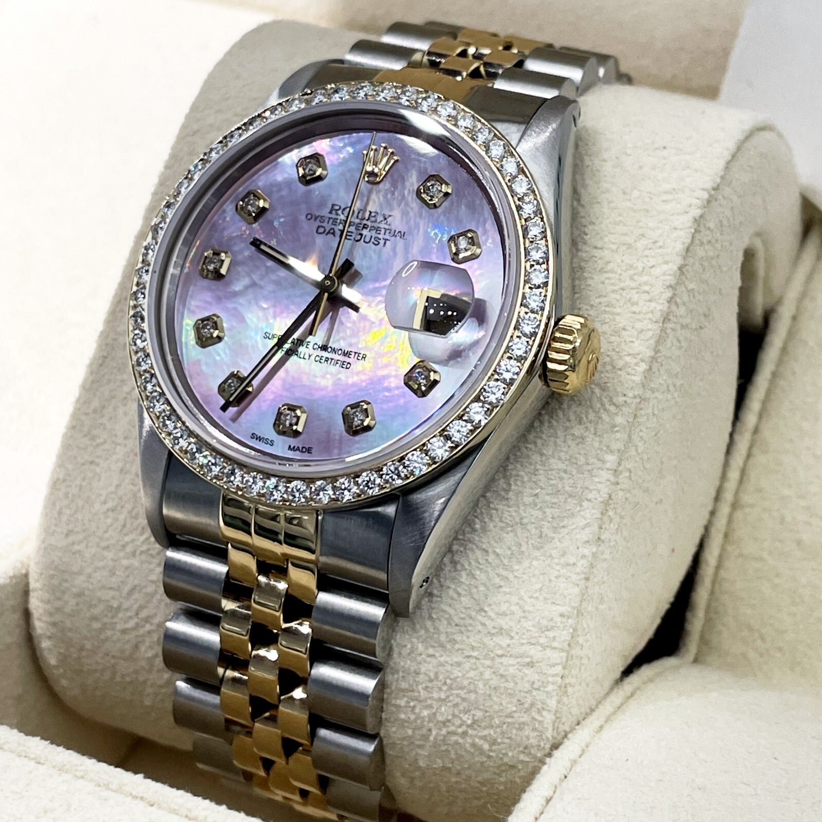 ROLEX DATEJUST 36mm PINK MOTHER OF PEARL 2-TONE JUBILEE DIAMOND BEZEL ref: 16233