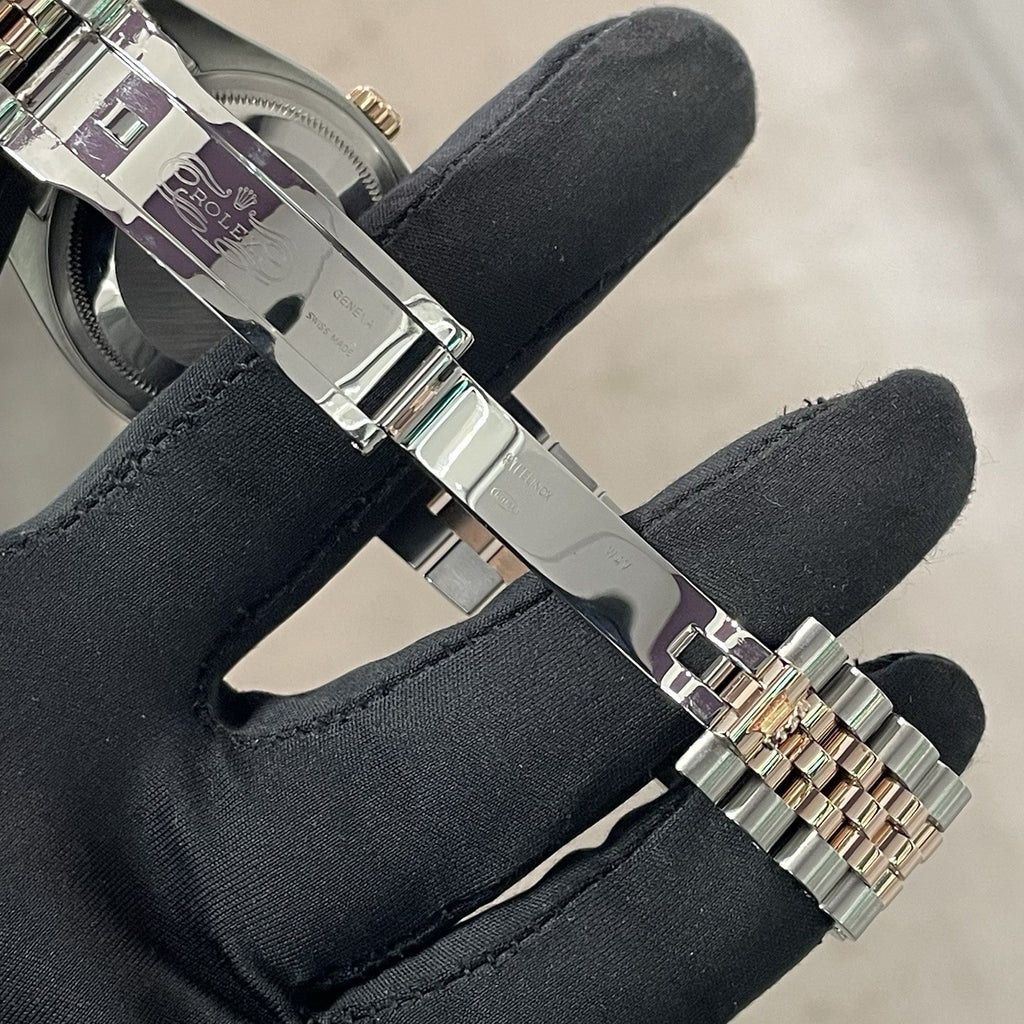 ROLEX DATEJUST 36mm BLACK ROMAN ROSE GOLD STEEL DIAMOND BEZEL ref: 116231