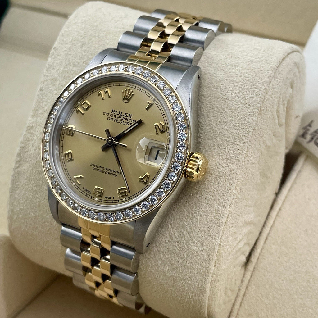 ROLEX DATEJUST 31mm GOLD ARABIC DIAL 2-TONE JUBILEE DIAMOND BEZEL ref: 68273