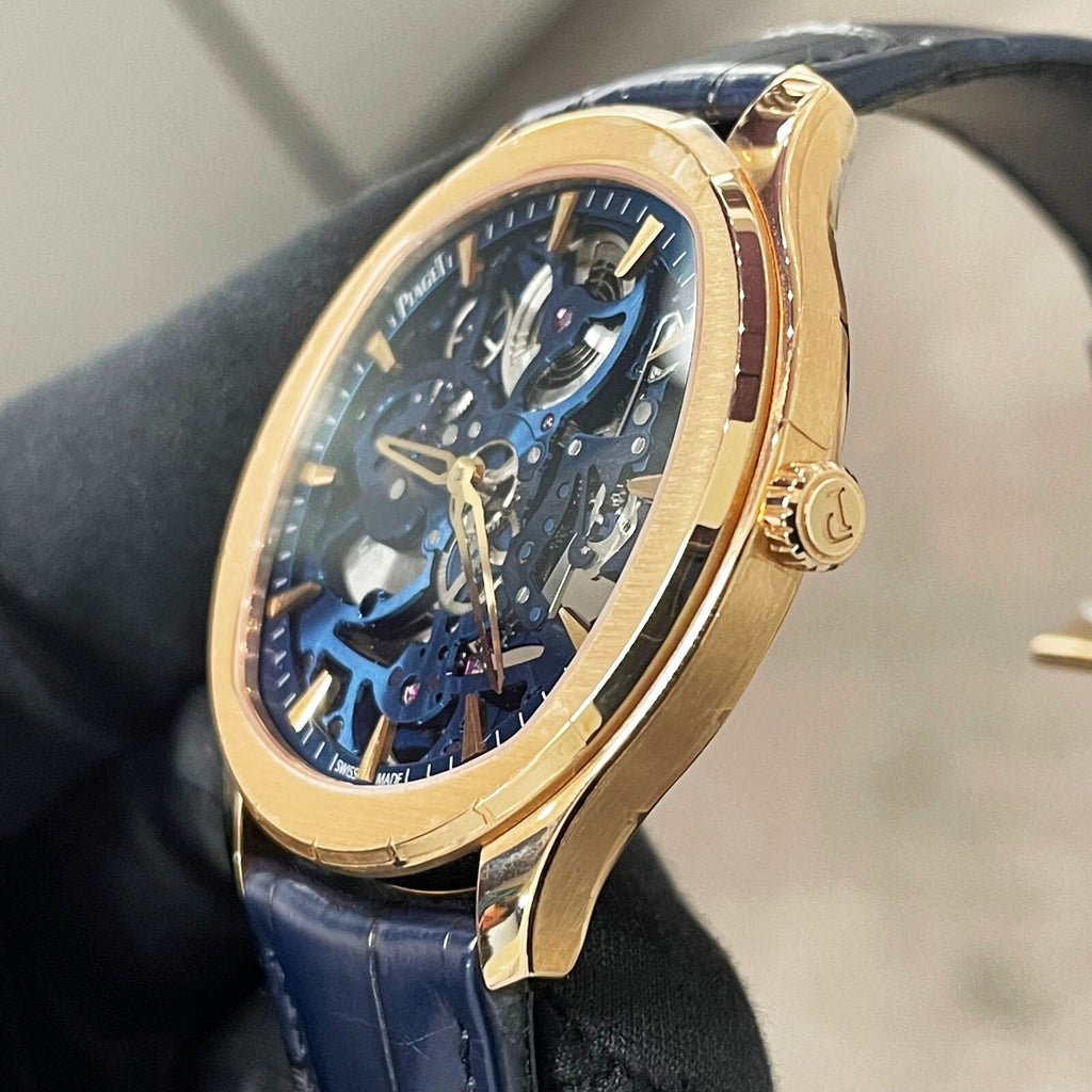 PIAGET POLO SKELETON 42mm ROSE GOLD BLUE ALLIGATOR ref: G0A46009