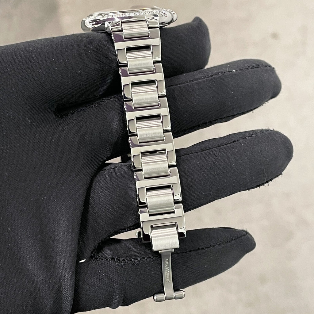 CARTIER BALLON BLEU 33mm RED DIAL DIAMOND BEZEL STAINLESS STEEL ref: WSBB0052