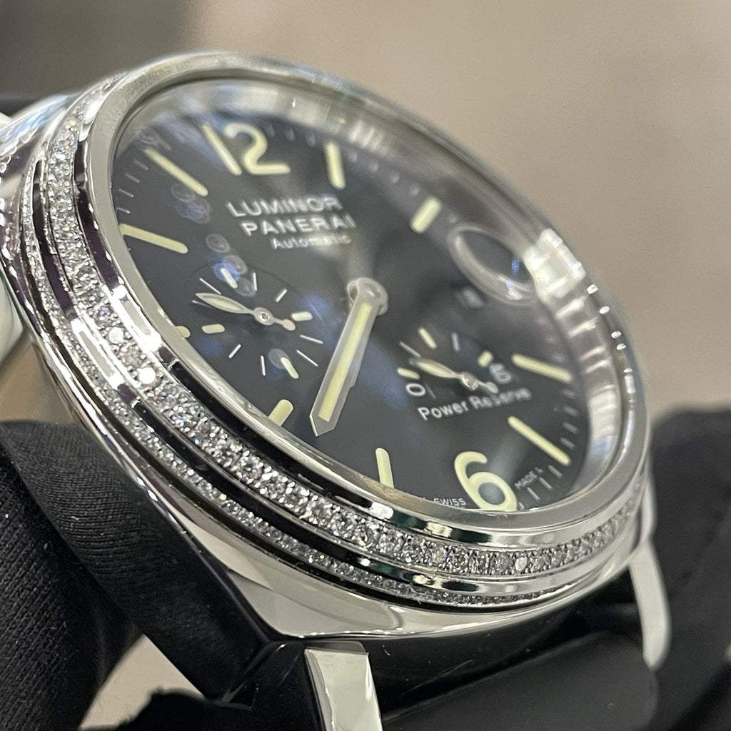 PANERAI LUMINOR POWER RESERVE 44mm BLACK DIAL DIAMOND BEZEL ref: PAM00090
