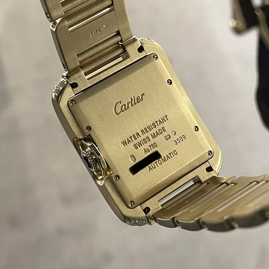 CARTIER TANK ANGLAISE LARGE YELLOW GOLD SILVER DIAL DIAMOND BEZEL ref: W5310015