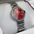 CARTIER BALLON BLEU 33mm RED DIAL DIAMOND BEZEL STAINLESS STEEL ref: WSBB0052