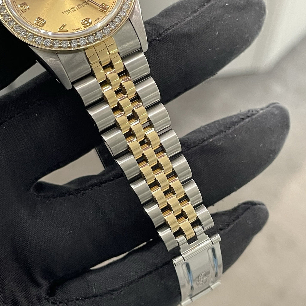 ROLEX DATEJUST 31mm GOLD ARABIC DIAL 2-TONE JUBILEE DIAMOND BEZEL ref: 68273
