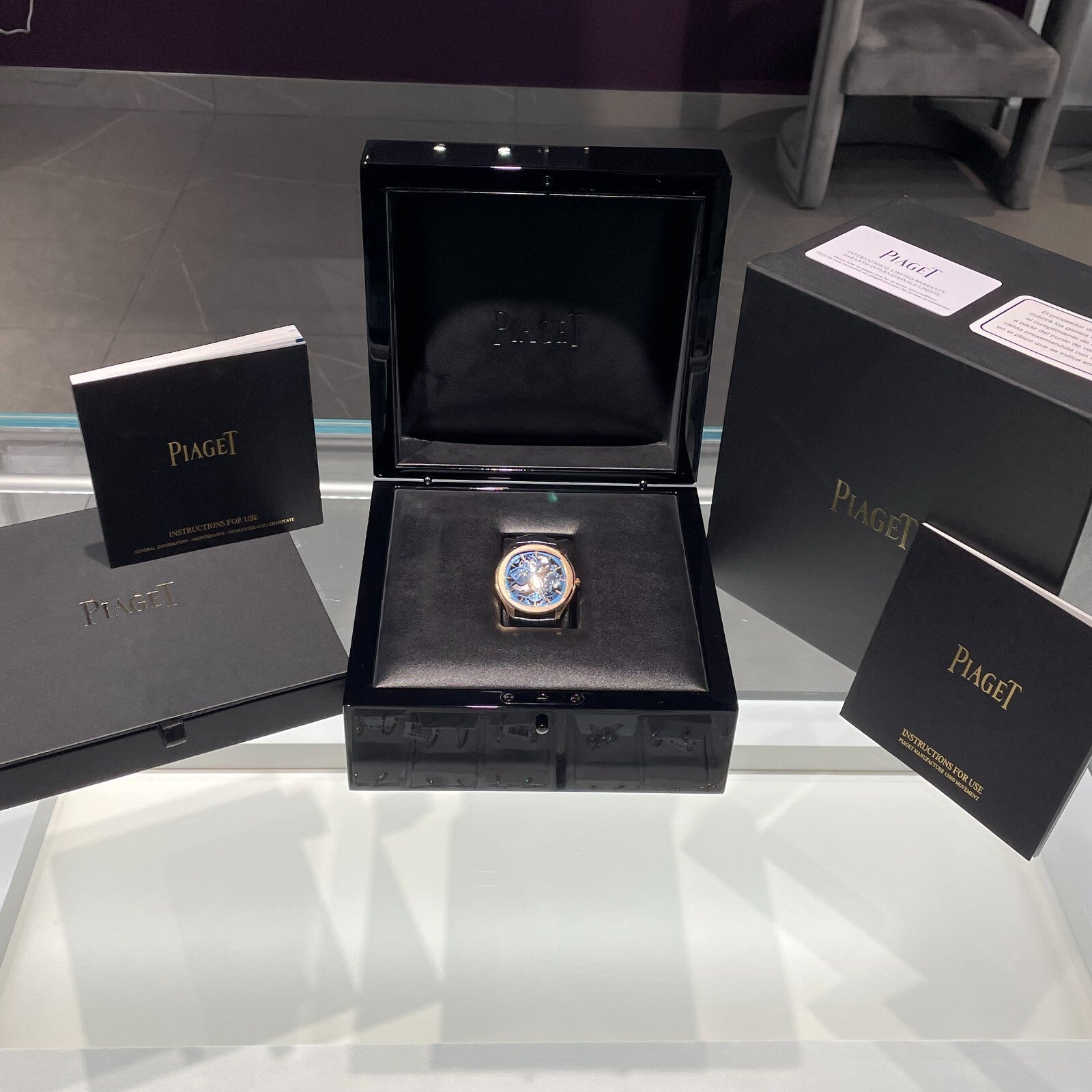 PIAGET POLO SKELETON 42mm ROSE GOLD BLUE ALLIGATOR ref: G0A46009