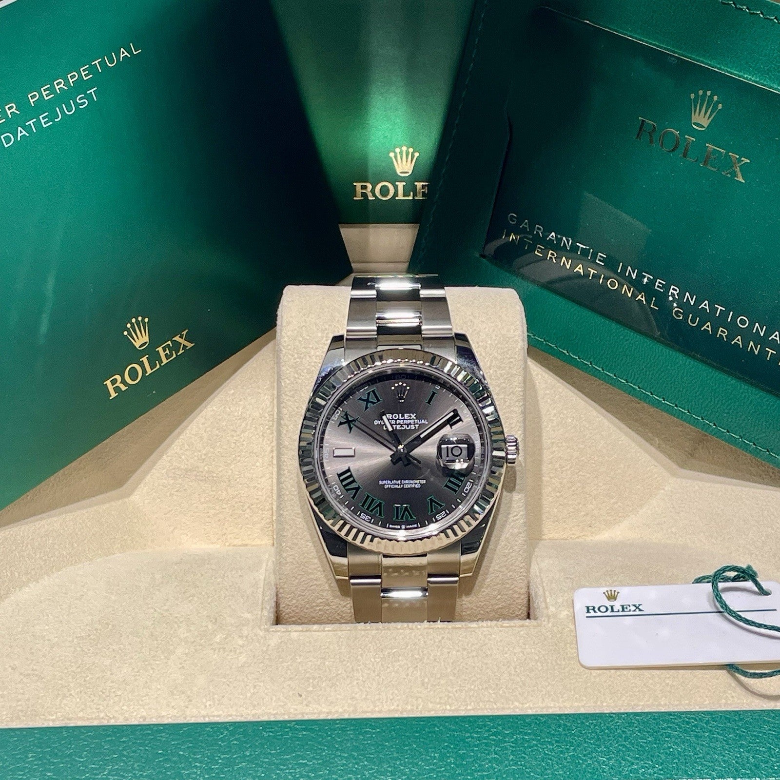 ROLEX DATEJUST 41mm WIMBLEDON OYSTERSTEEL WHITE GOLD FLUTED BEZEL ref: 126334