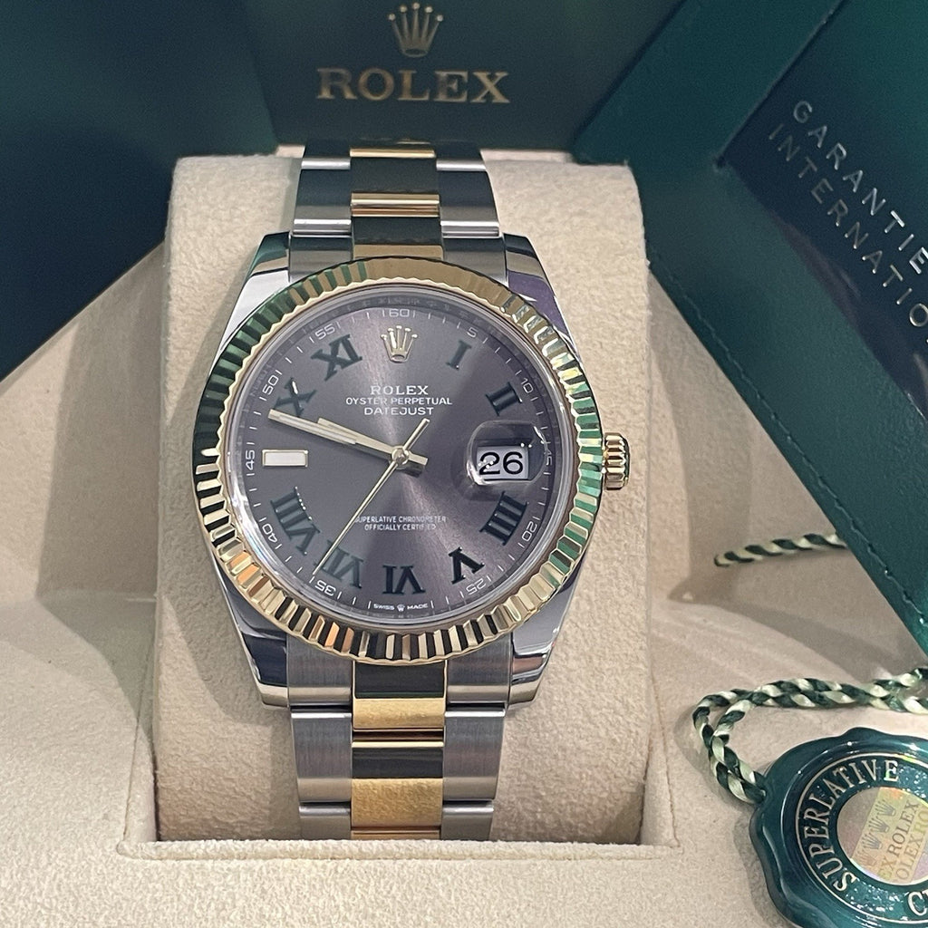 ROLEX DATEJUST 41mm WIMBLEDON DIAL YELLOW GOLD OYSTERSTEEL FLUTED ref: 126333