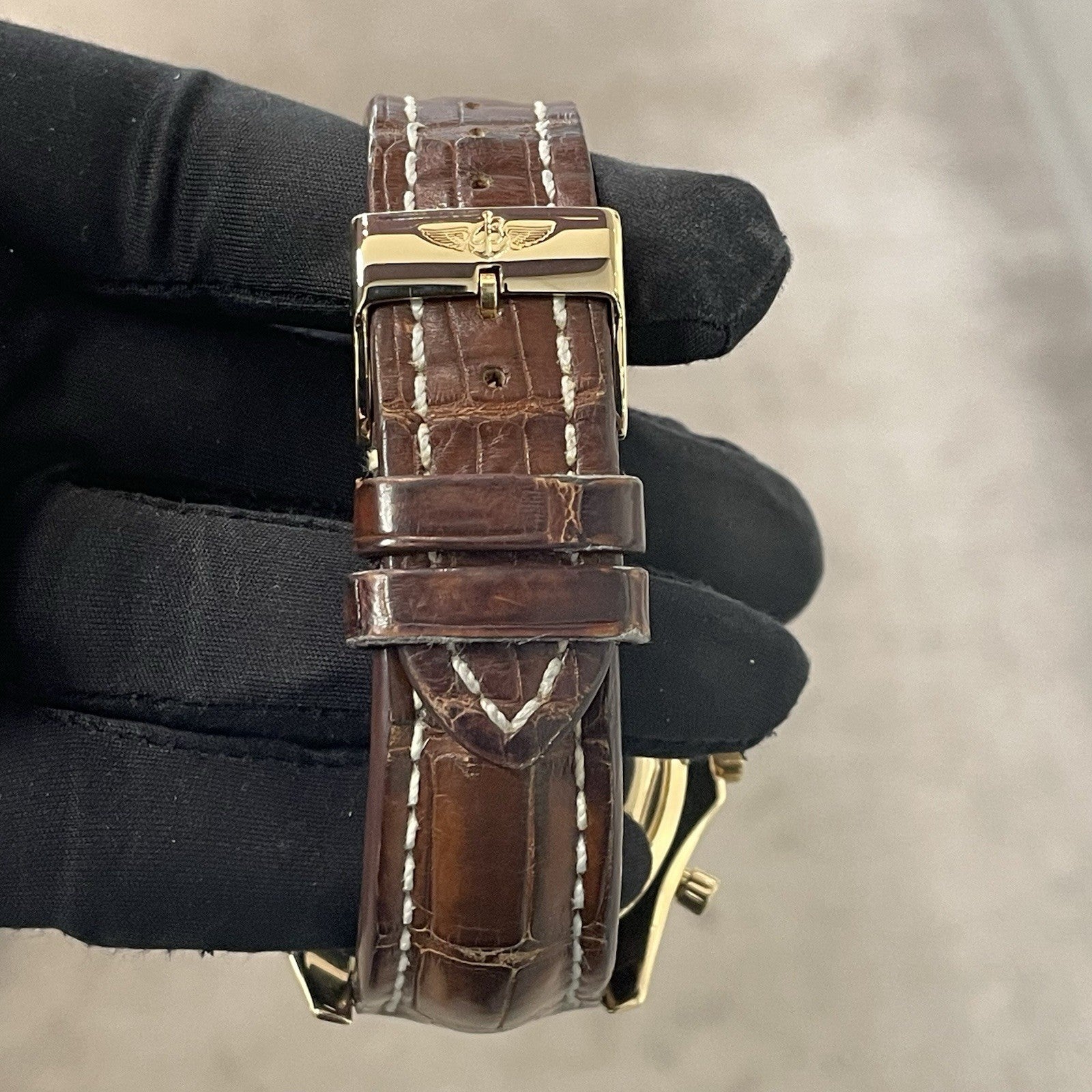 BREITLING BENTLEY MOTORS 48mm YELLOW GOLD SILVER DIAL BROWN STRAP ref: K25362