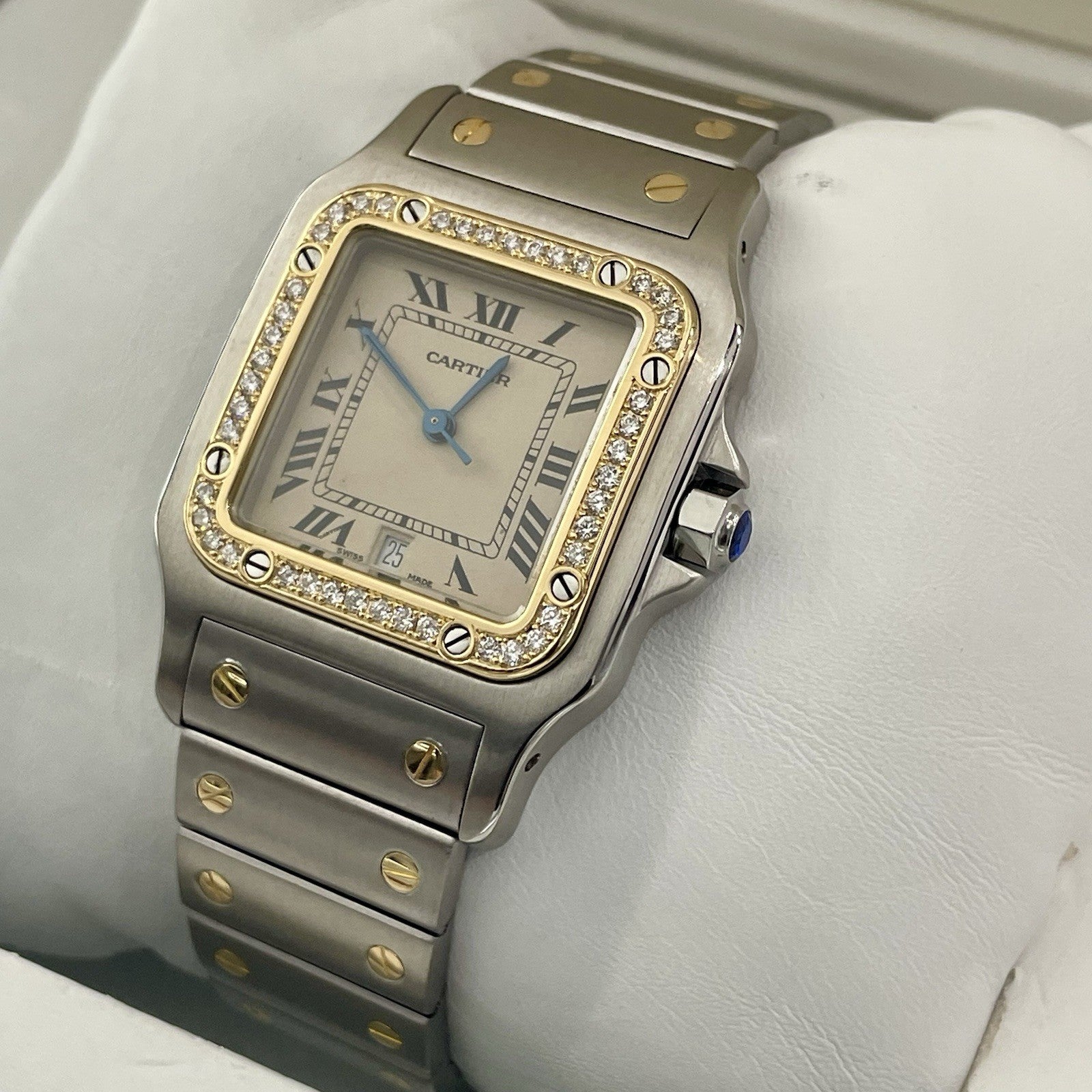 CARTIER SANTOS GALBEE LARGE YELLOW GOLD STAINLESS DIAMOND BEZEL ref: 187901