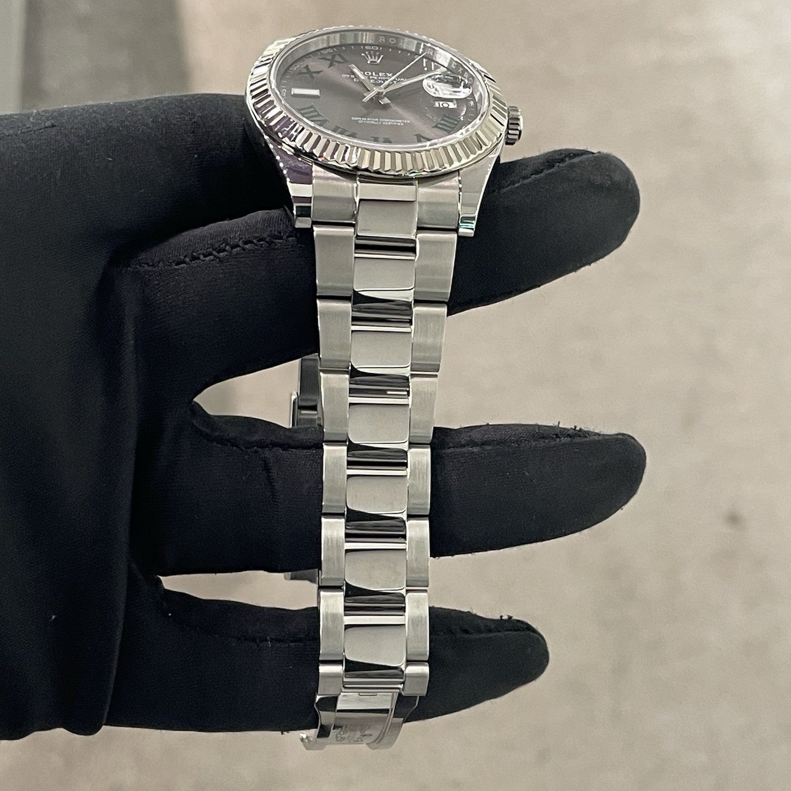 ROLEX DATEJUST 41mm WIMBLEDON OYSTERSTEEL WHITE GOLD FLUTED BEZEL ref: 126334