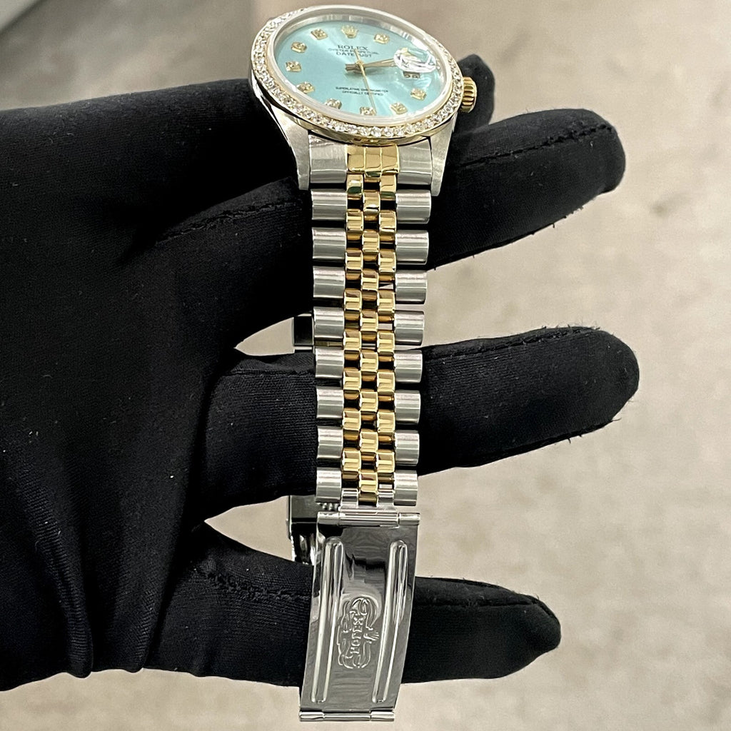 ROLEX DATEJUST 36 LIGHT BLUE DIAMOND DIAL 2TONE JUBILEE DIAMOND BEZEL ref: 16013