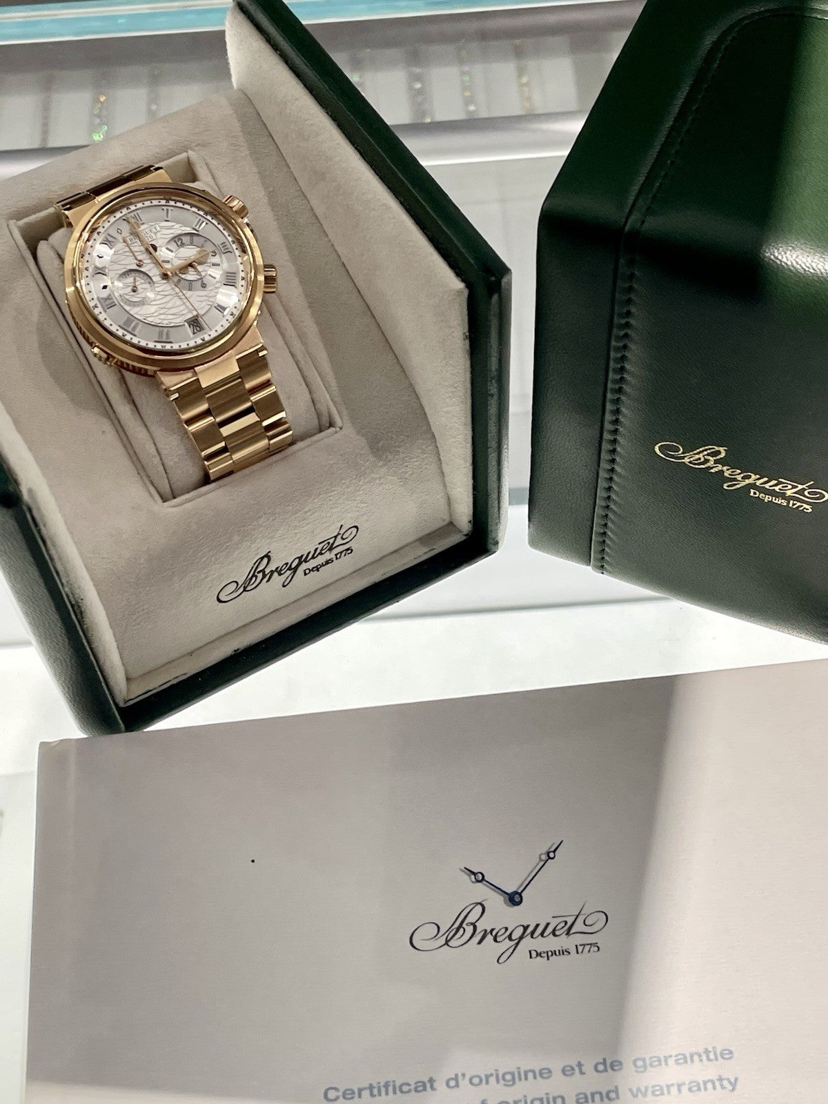 BREGUET MARINE ALARME MUSICALE 40mm ROSE GOLD SILVER DIAL ref: 5547BR/12/RZ0