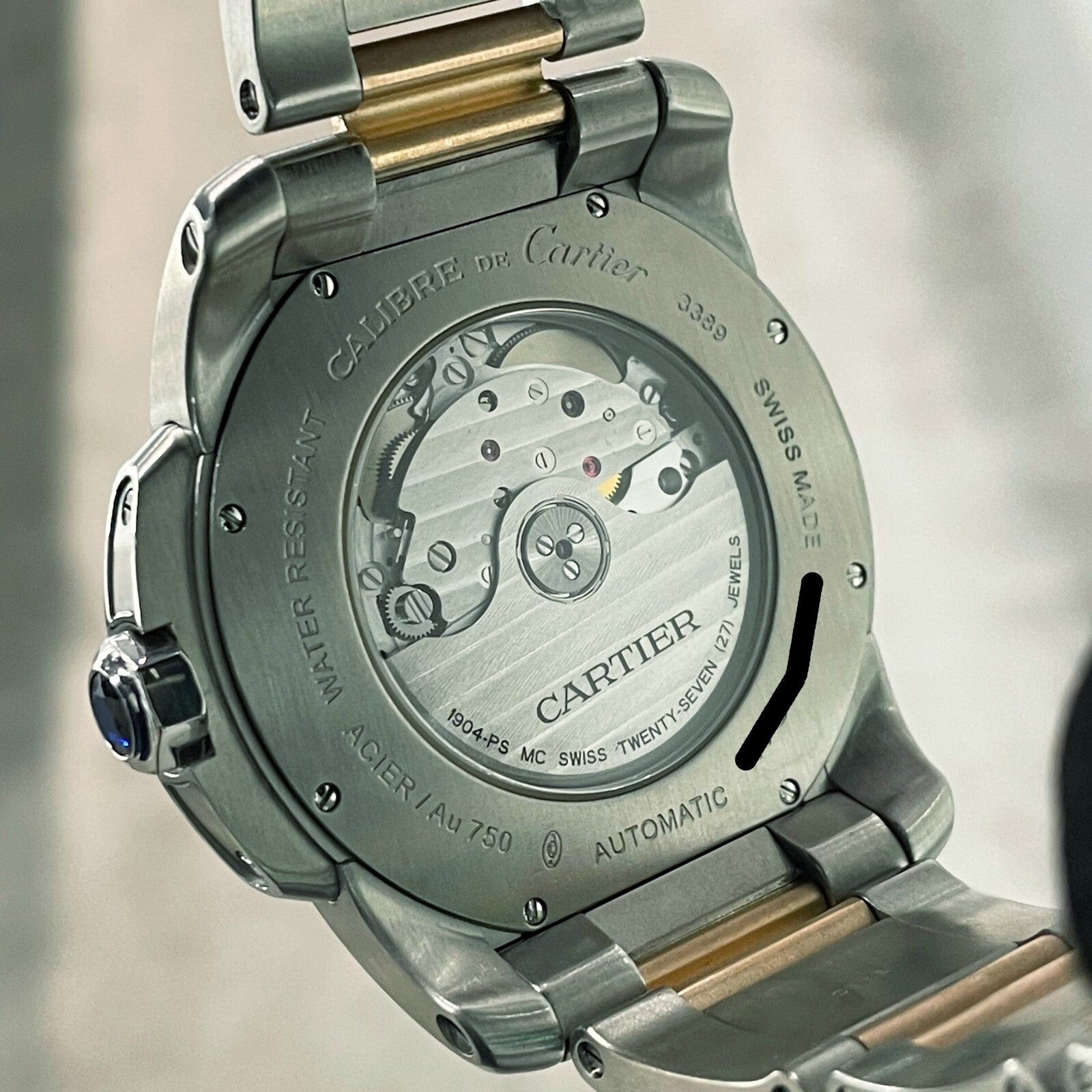 CARTIER CALIBRE 42mm ROSE GOLD STAINLESS DIAMOND BEZEL SILVER DIAL ref: W7100036