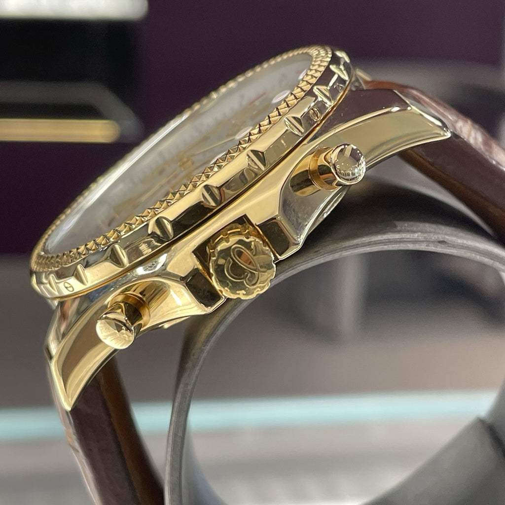 BREITLING BENTLEY MOTORS 48mm YELLOW GOLD SILVER DIAL BROWN STRAP ref: K25362