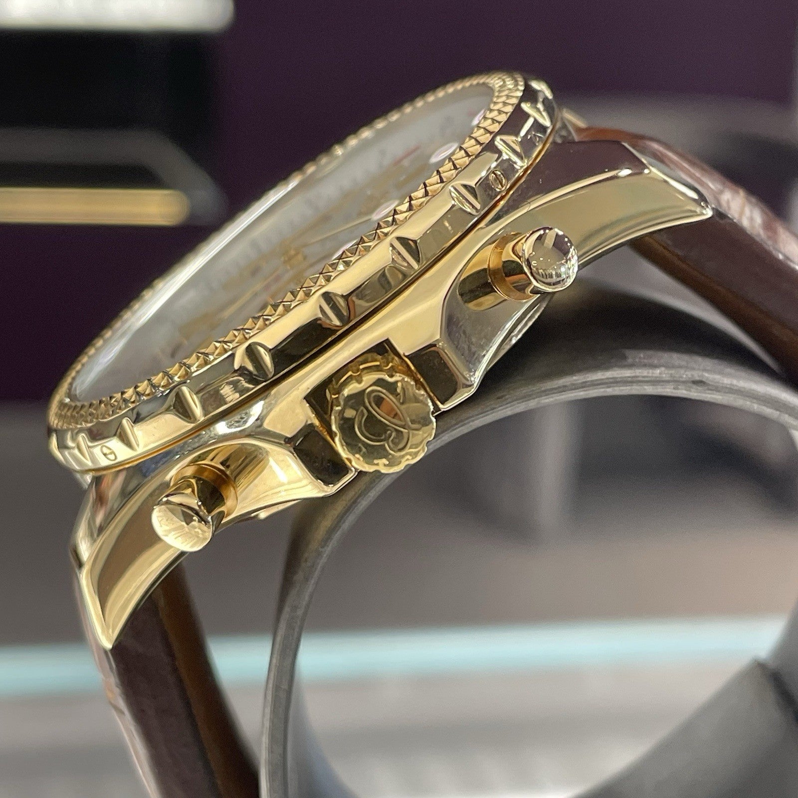 BREITLING BENTLEY MOTORS 48mm YELLOW GOLD SILVER DIAL BROWN STRAP ref: K25362